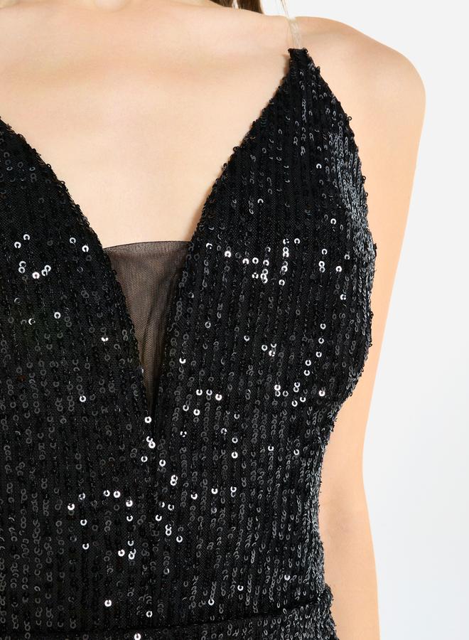 House of Moda Women Sequin Strappy Drape Maxi Dress - Image 4